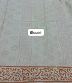 Pista Green Soft Cotton Saree with Orange Flower Print Blouse
