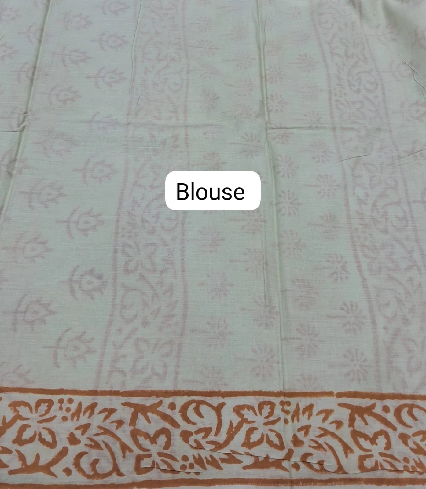 Pista Green Soft Cotton Saree with Orange Flower Print Blouse