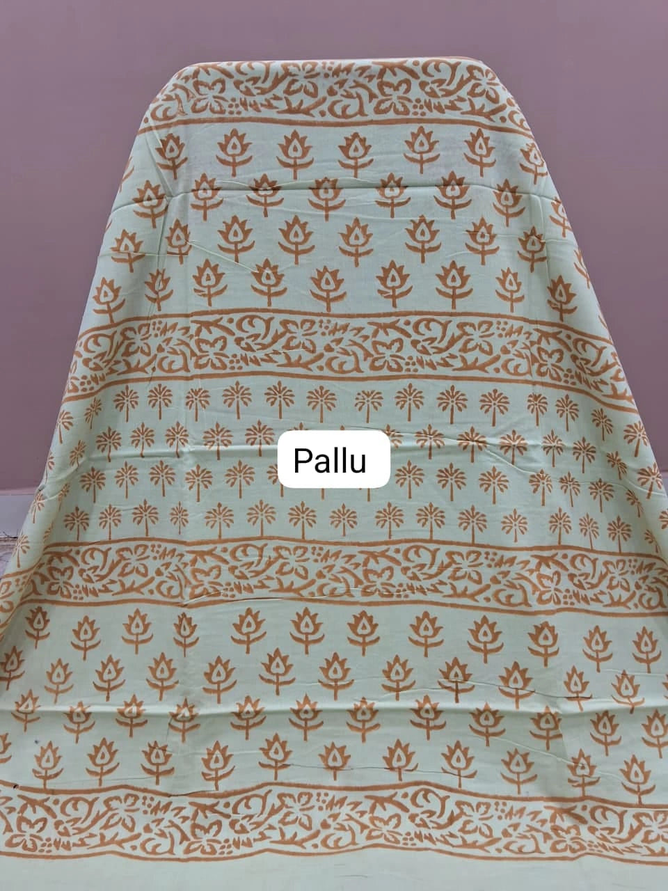 Pista Green Soft Cotton Saree with Orange Flower Print pallu