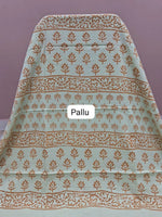 Pista Green Soft Cotton Saree with Orange Flower Print pallu