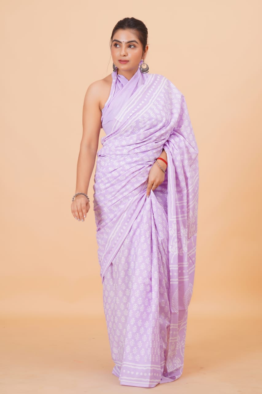 Lavender Traditional Soft Cotton Saree