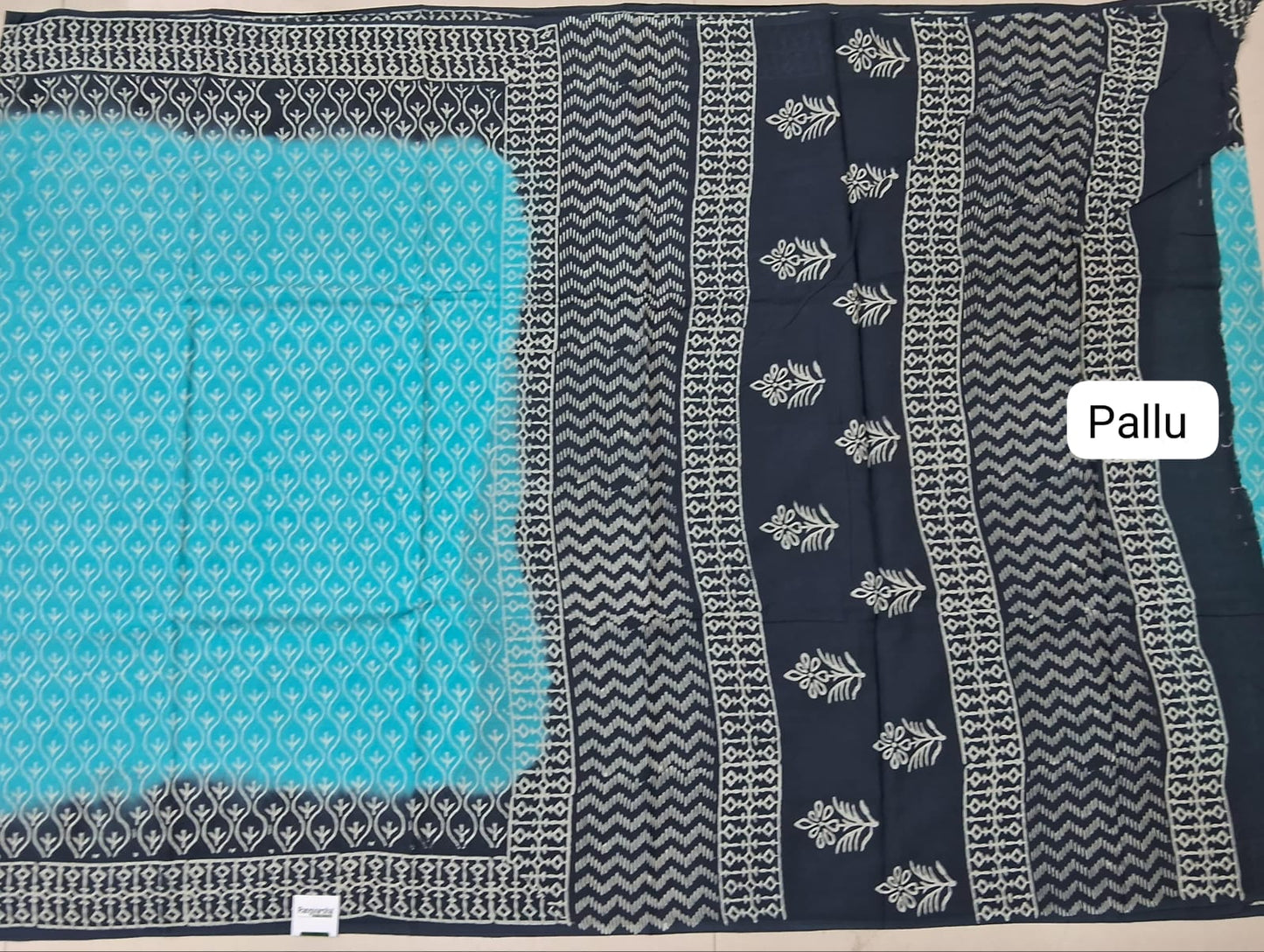 Sky Blue Soft Cotton Saree pallu