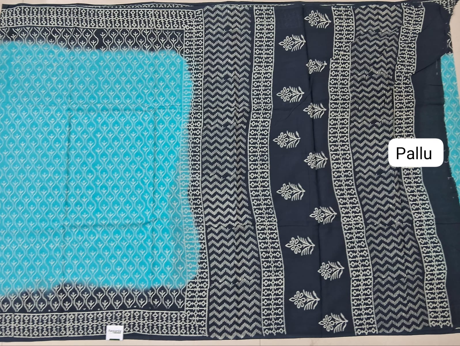 Sky Blue Soft Cotton Saree pallu