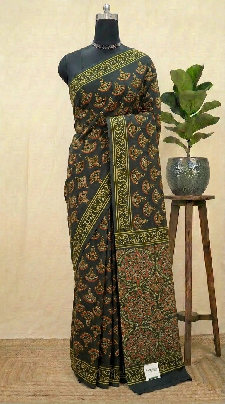 Bottle Green Soft Cotton Saree