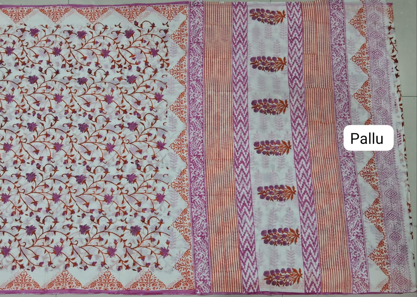 White Soft Cotton Saree pallu