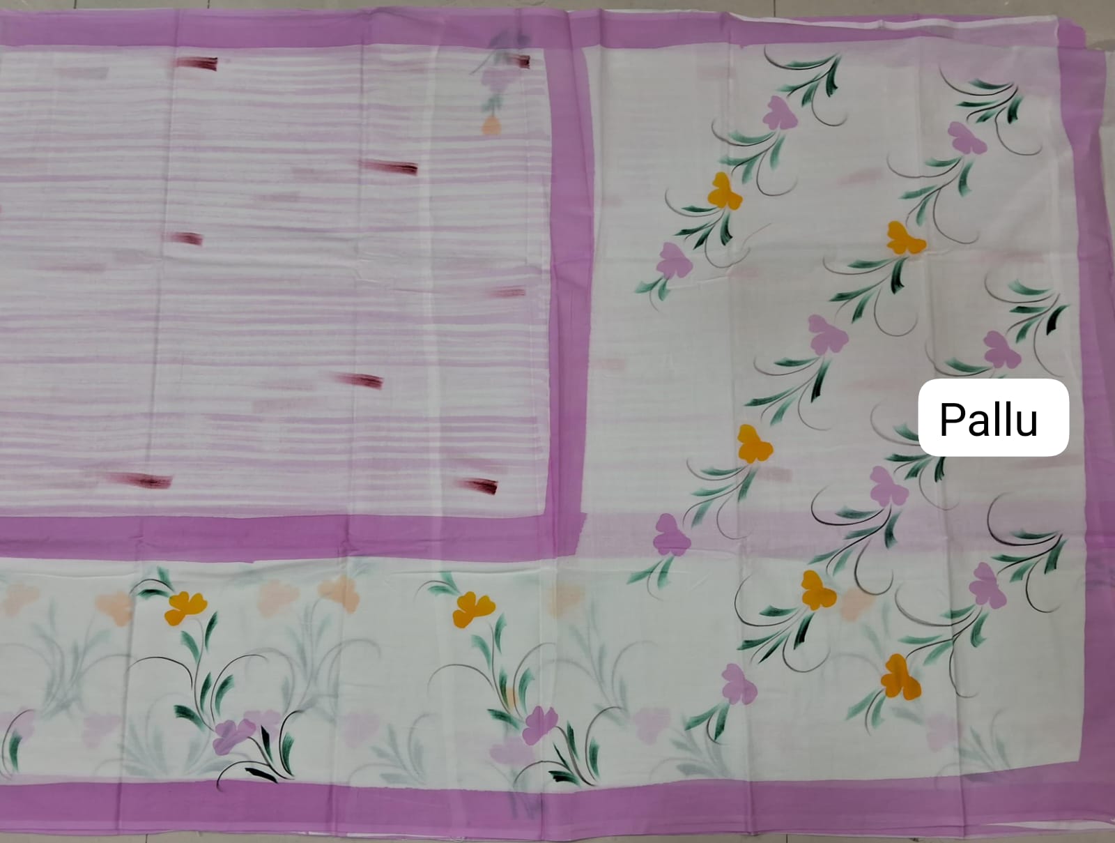 White Soft Cotton Saree pallu