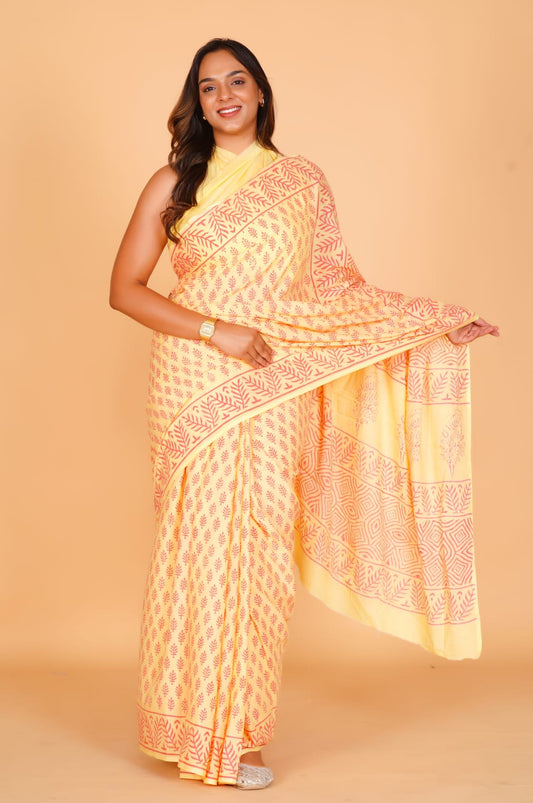 Buttercup Yellow Soft Cotton Saree