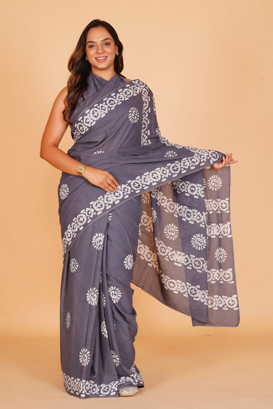 Stone Grey Soft Cotton Saree 