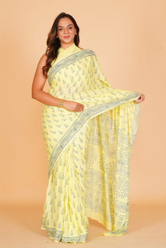 Citron Green Soft Cotton Saree 