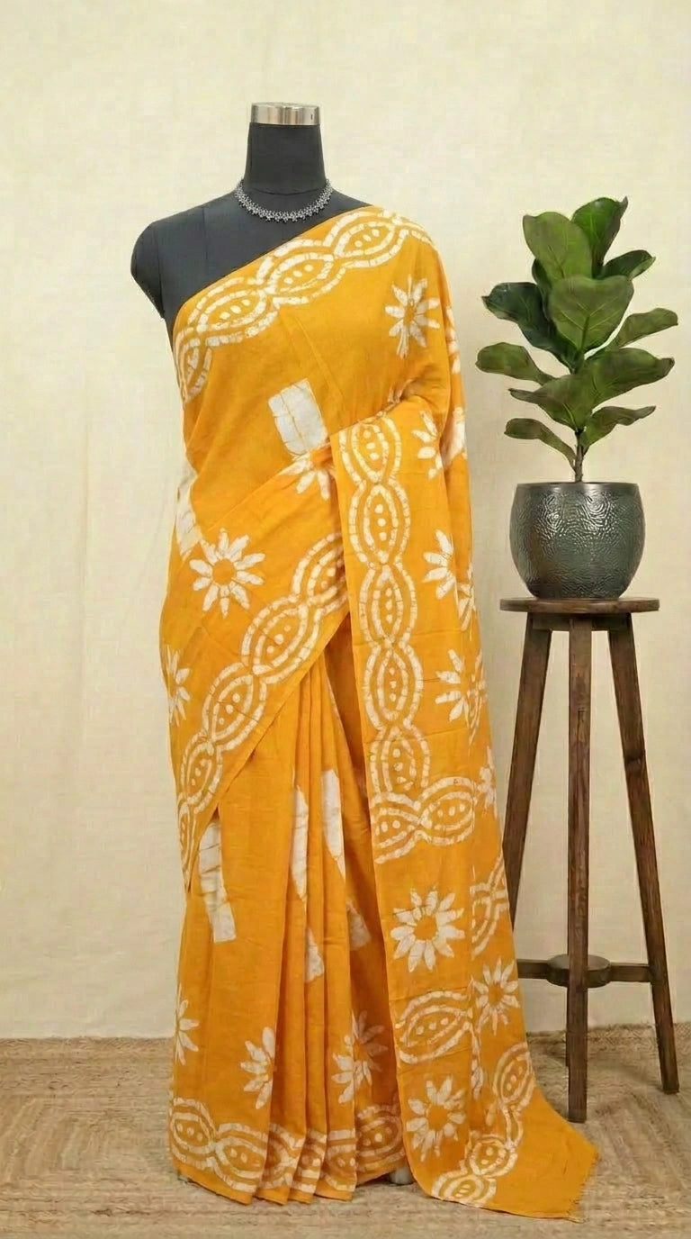 Mango Yellow Soft Cotton Saree