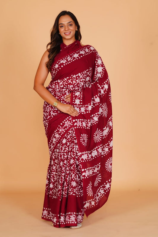 Maroon Soft Cotton Saree