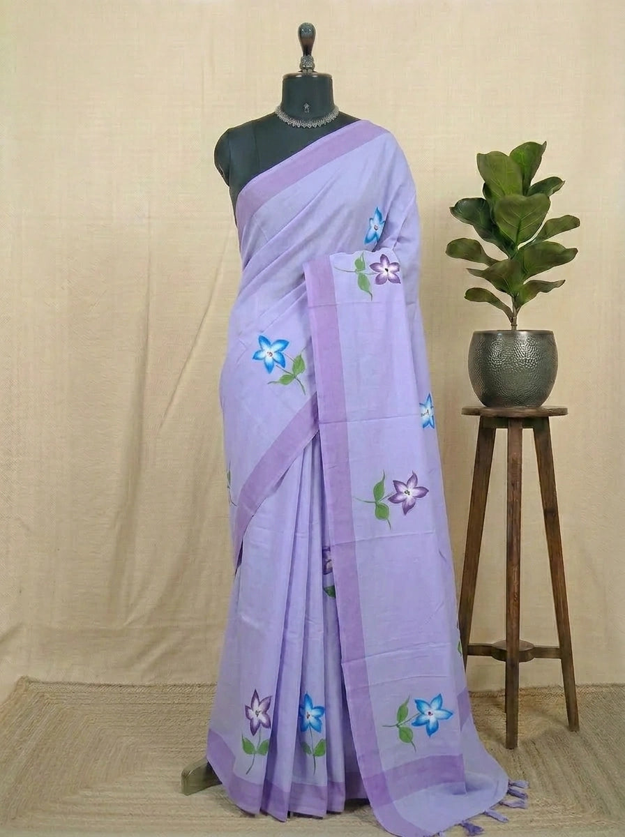 Light Lavender Soft Cotton Saree