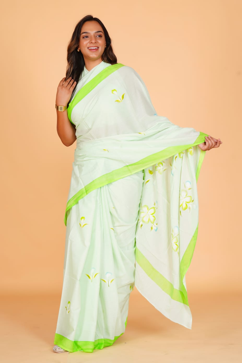 Pure Pista Green Soft Cotton Saree