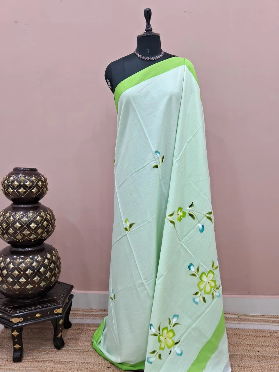Pure Pista Green Soft Cotton Saree