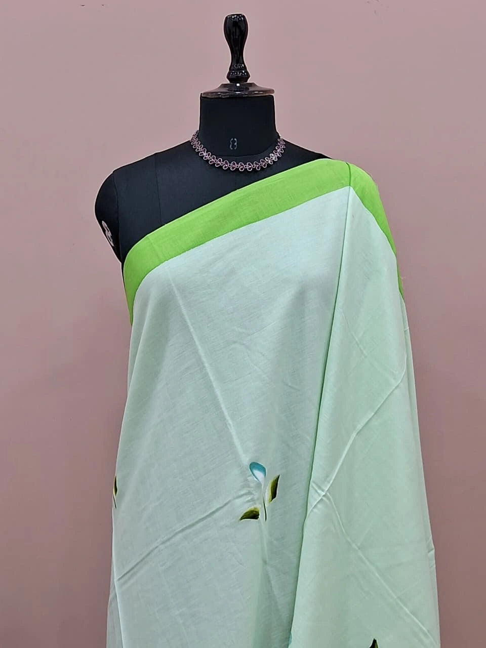 Pure Pista Green Soft Cotton Saree 1