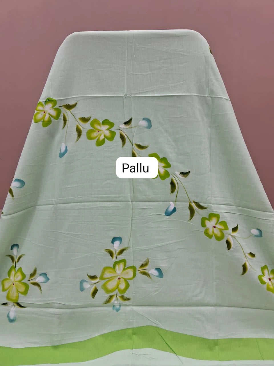 Pure Pista Green Soft Cotton Saree Pallu