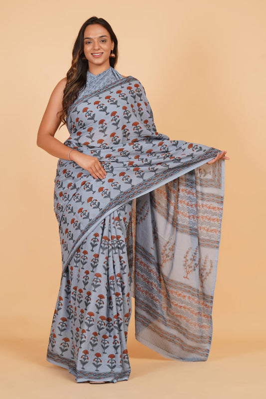 Grey Soft Cotton Saree 