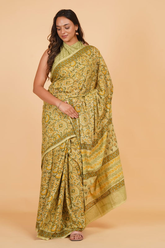 Green Soft Cotton Saree 