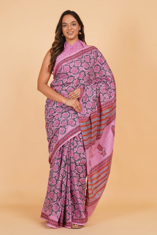 Onion Pink Soft Cotton Saree