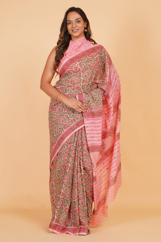 Peach Soft Cotton Saree