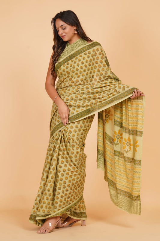 Green Soft Cotton Saree