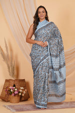 Serene Slate Blue Soft Cotton Saree