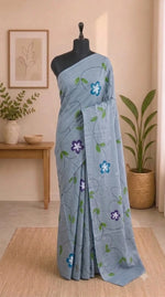 Elegant Grey Soft Cotton Drape Saree
