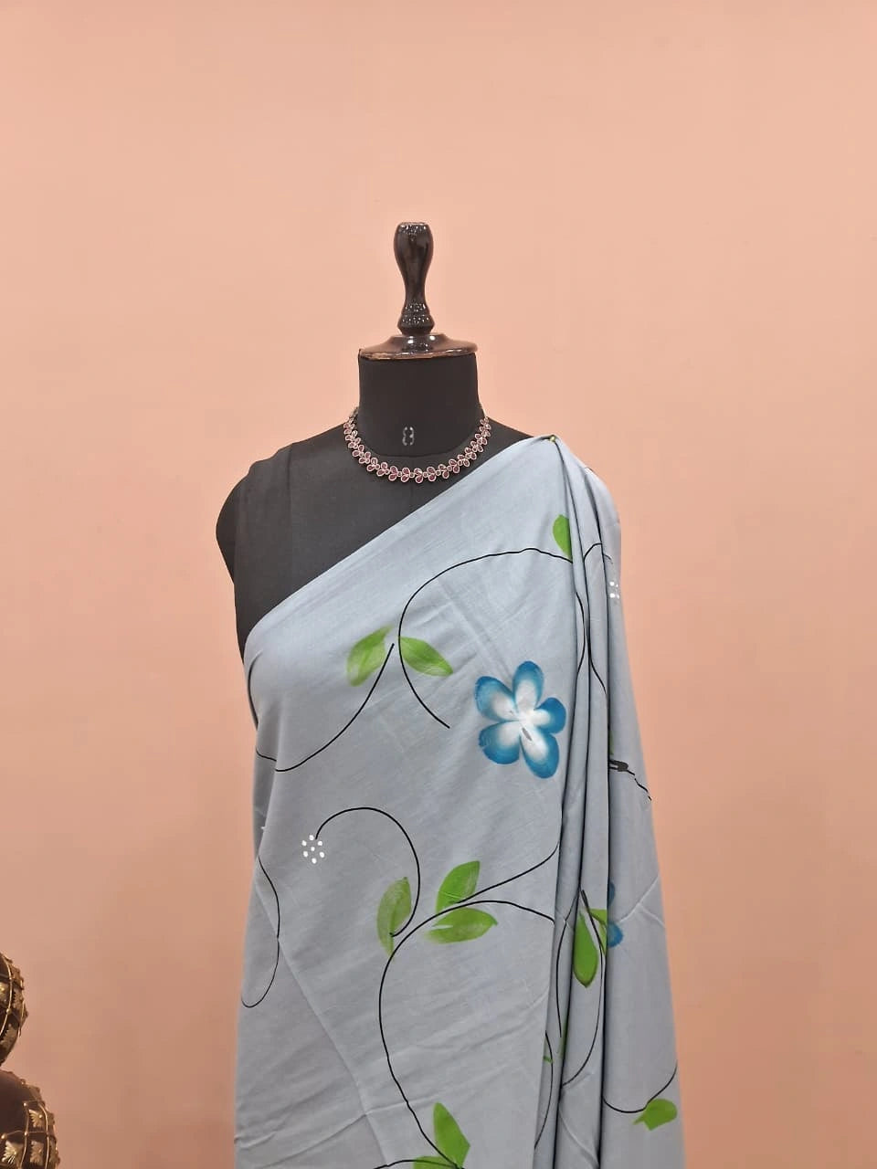 Elegant Grey Soft Cotton Drape Saree 1