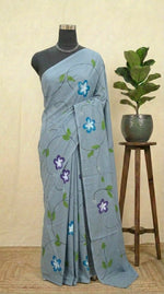 Elegant Grey Soft Cotton Drape Saree