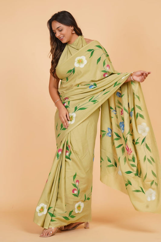 Mehandi Green Soft Cotton Saree 