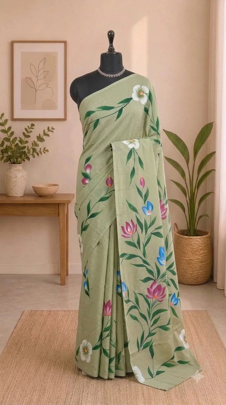Mehandi Green Soft Cotton Saree