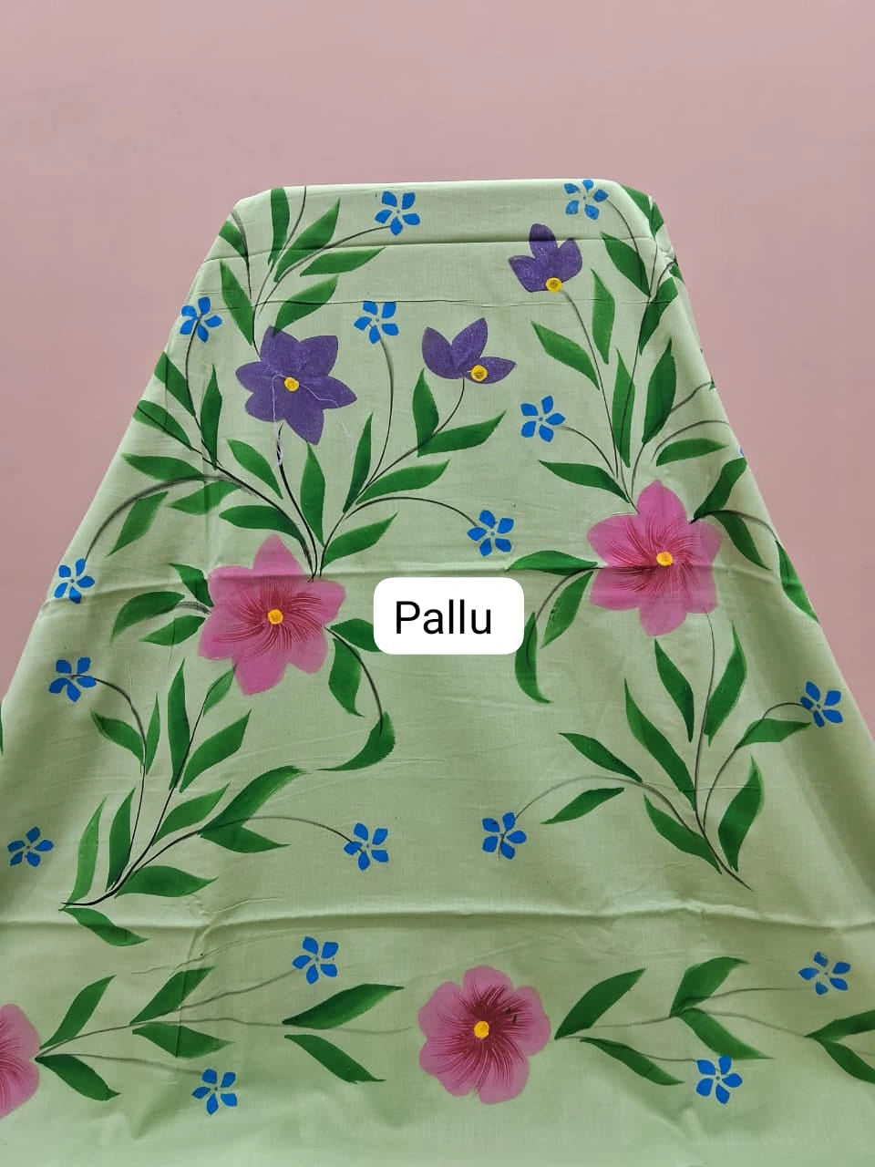Light Green Soft Cotton Saree pallu