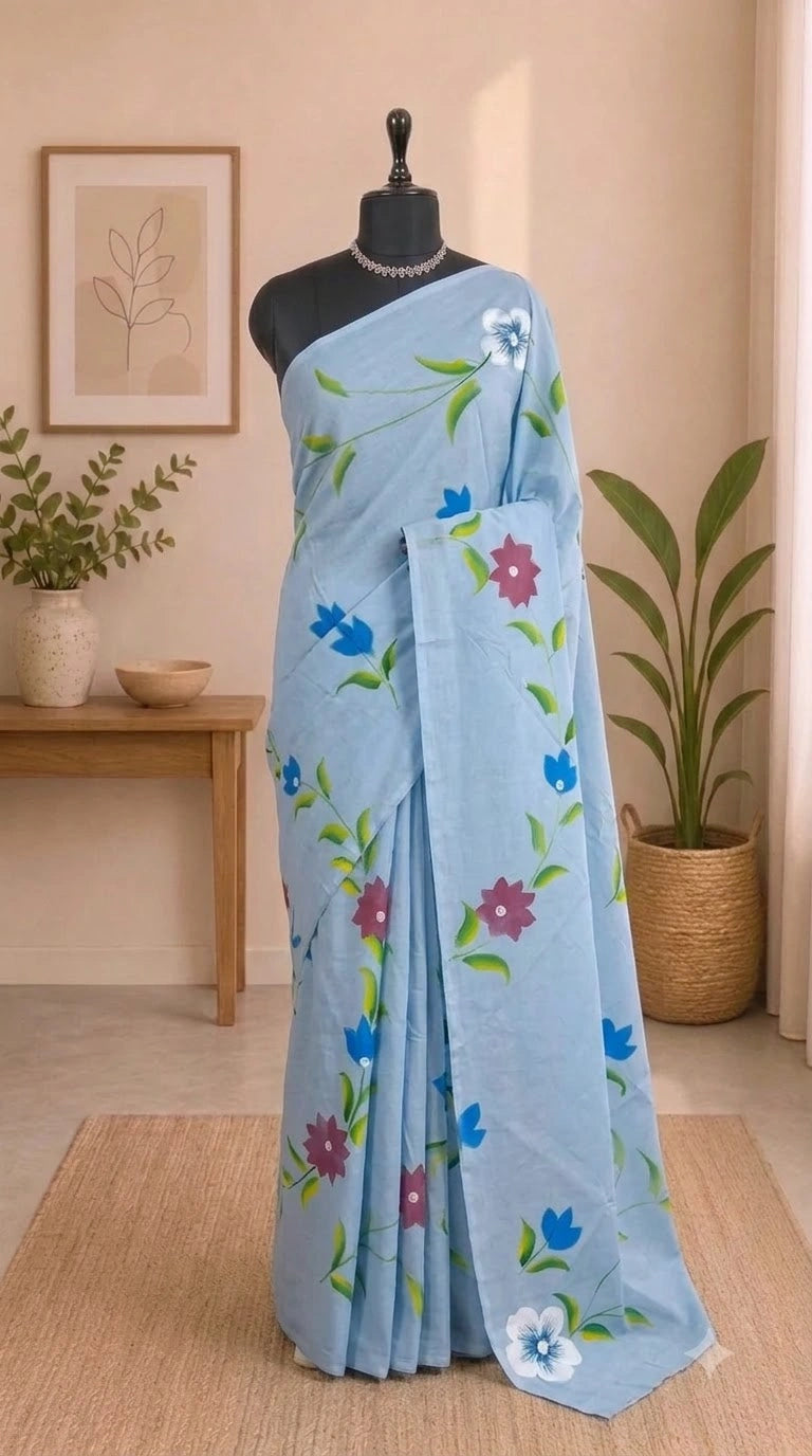 Graceful Slate Blue Soft Cotton Saree