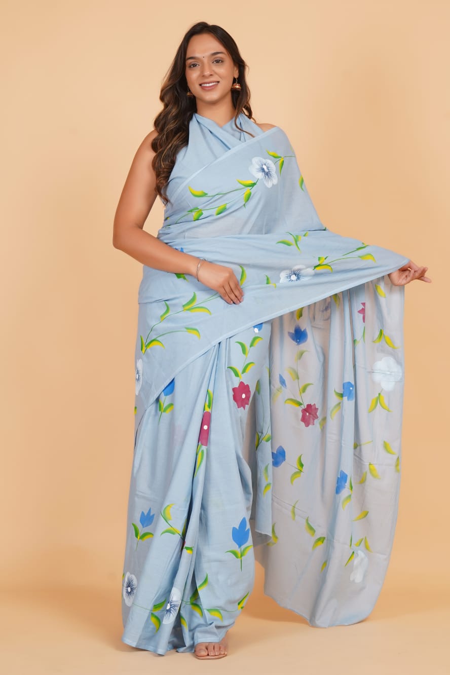 Graceful Slate Blue Soft Cotton Saree