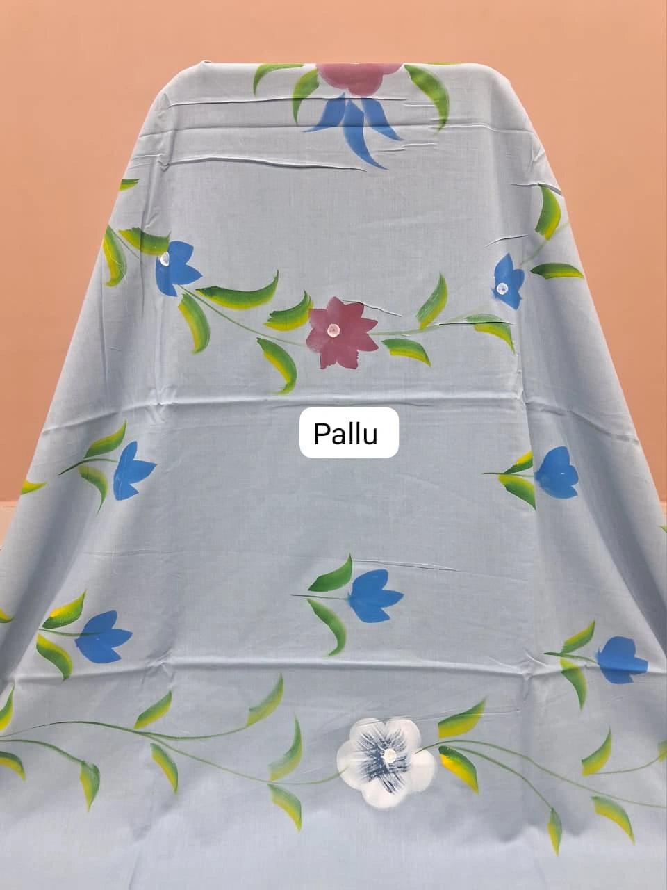 Graceful Slate Blue Soft Cotton Saree Pallu