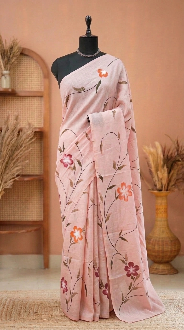 Elegant Peach Soft Cotton Saree