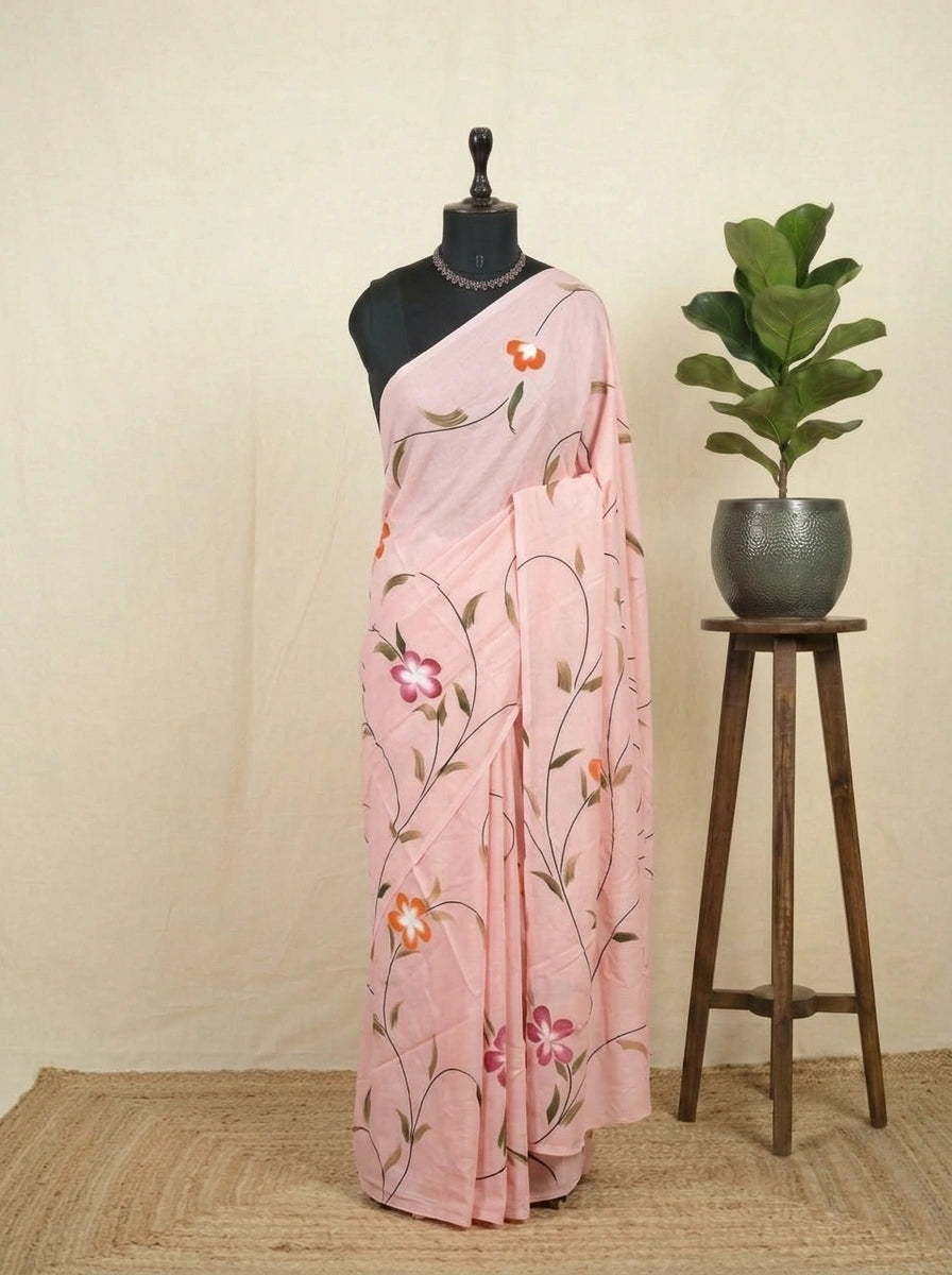 Elegant Peach Soft Cotton Saree