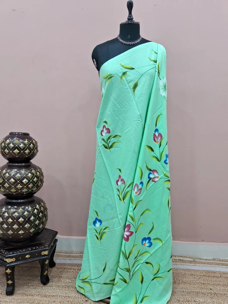 Mint Green Soft Cotton Saree