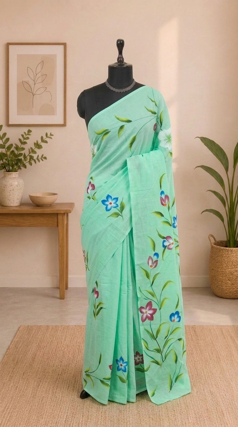 Mint Green Soft Cotton Saree