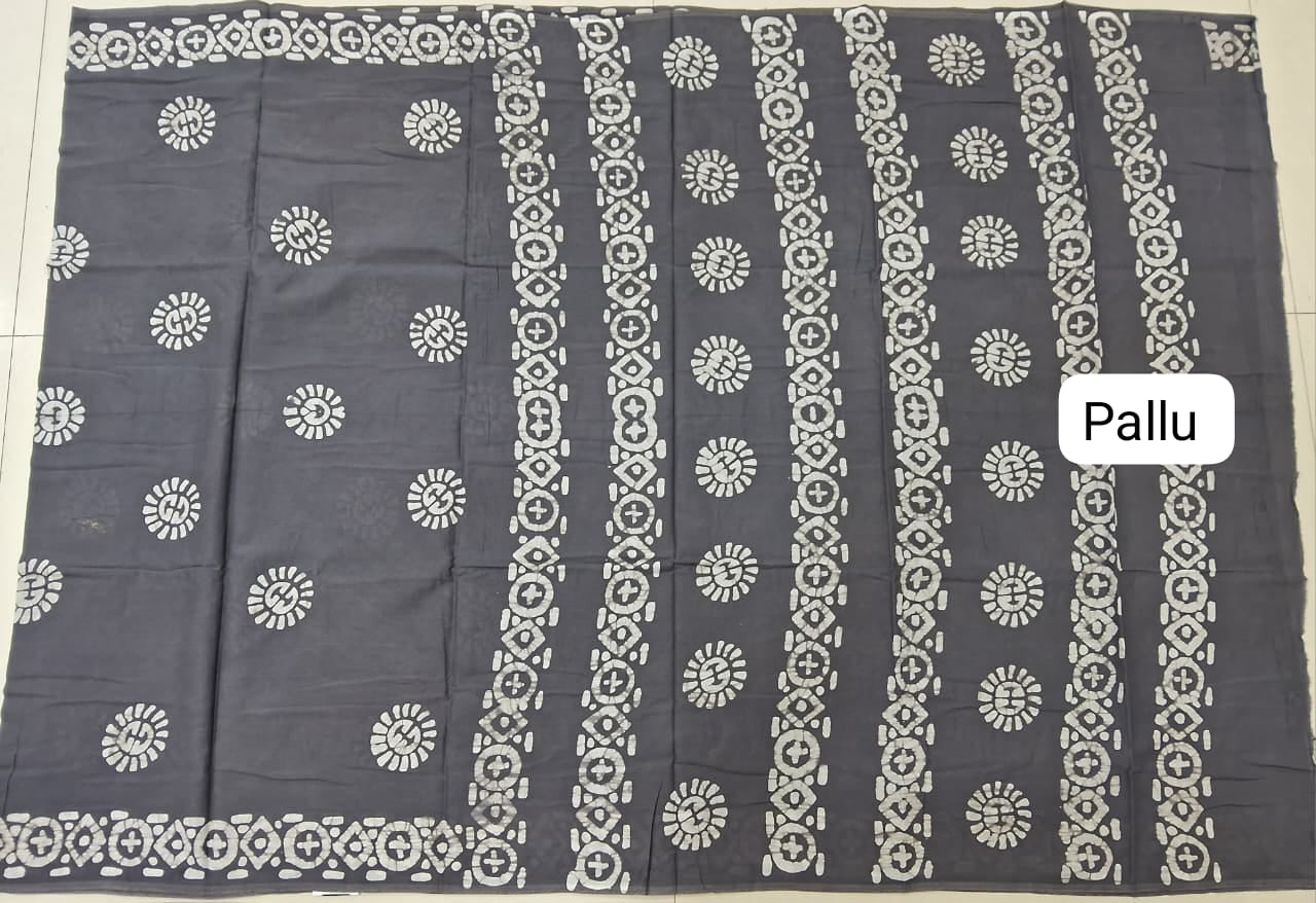 Elephant Grey Soft Cotton Saree pallu