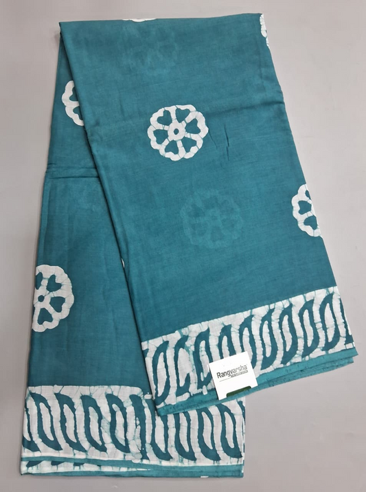 Teal Blue Soft Cotton Saree