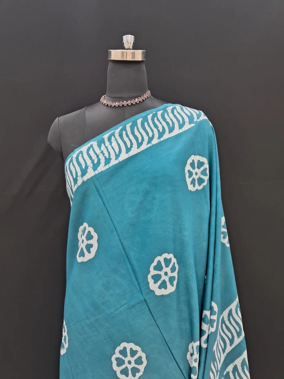 Teal Blue Soft Cotton Saree 1