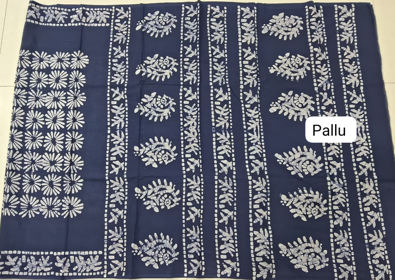 Navy Blue Soft Cotton Saree pallu