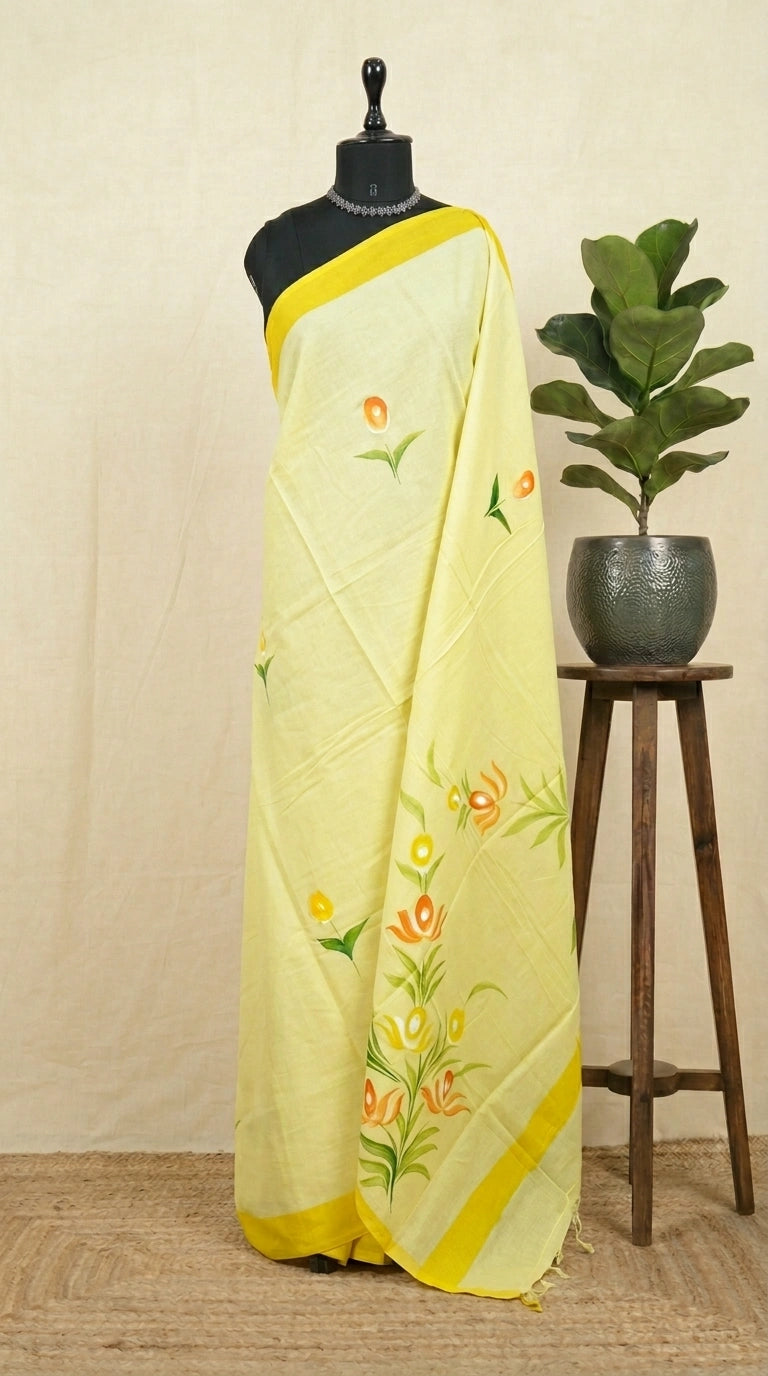 Light yellow soft cotton saree