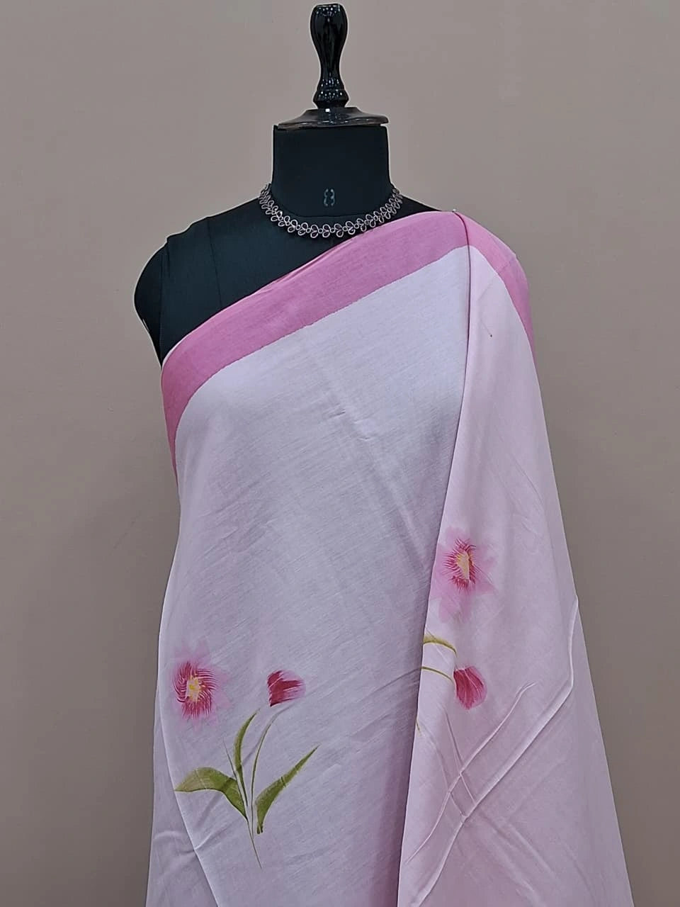 Elegant blush pink soft cotton saree 1