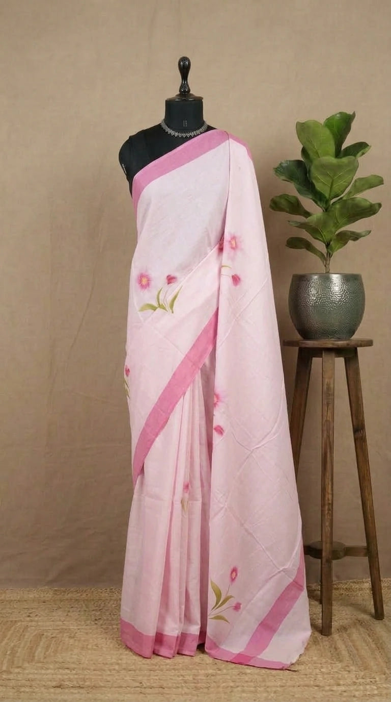Elegant blush pink soft cotton saree