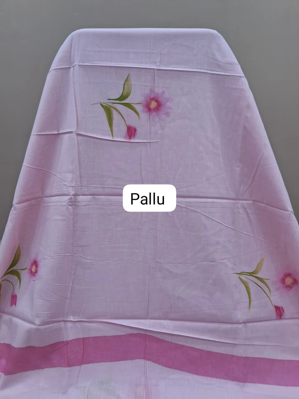 Elegant blush pink soft cotton saree pallu
