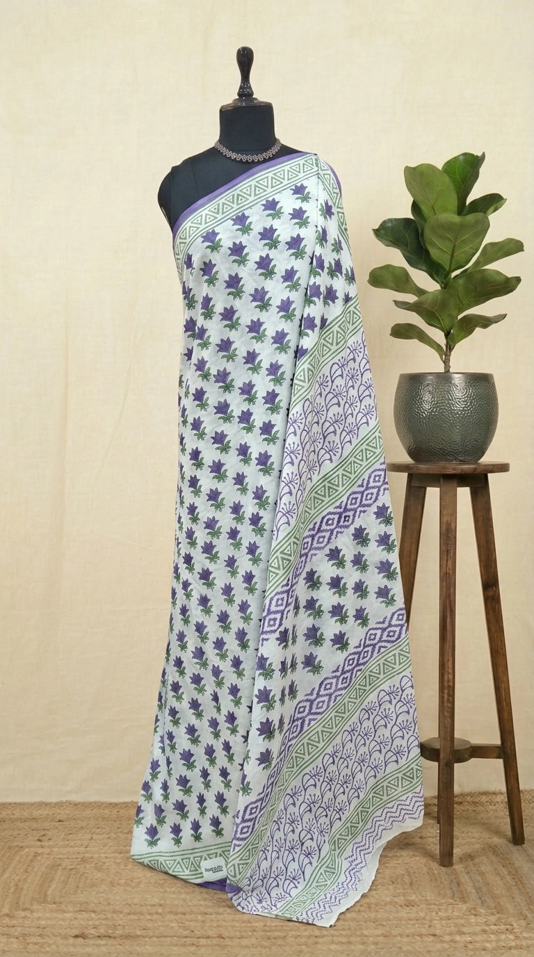 Elegant white soft cotton saree