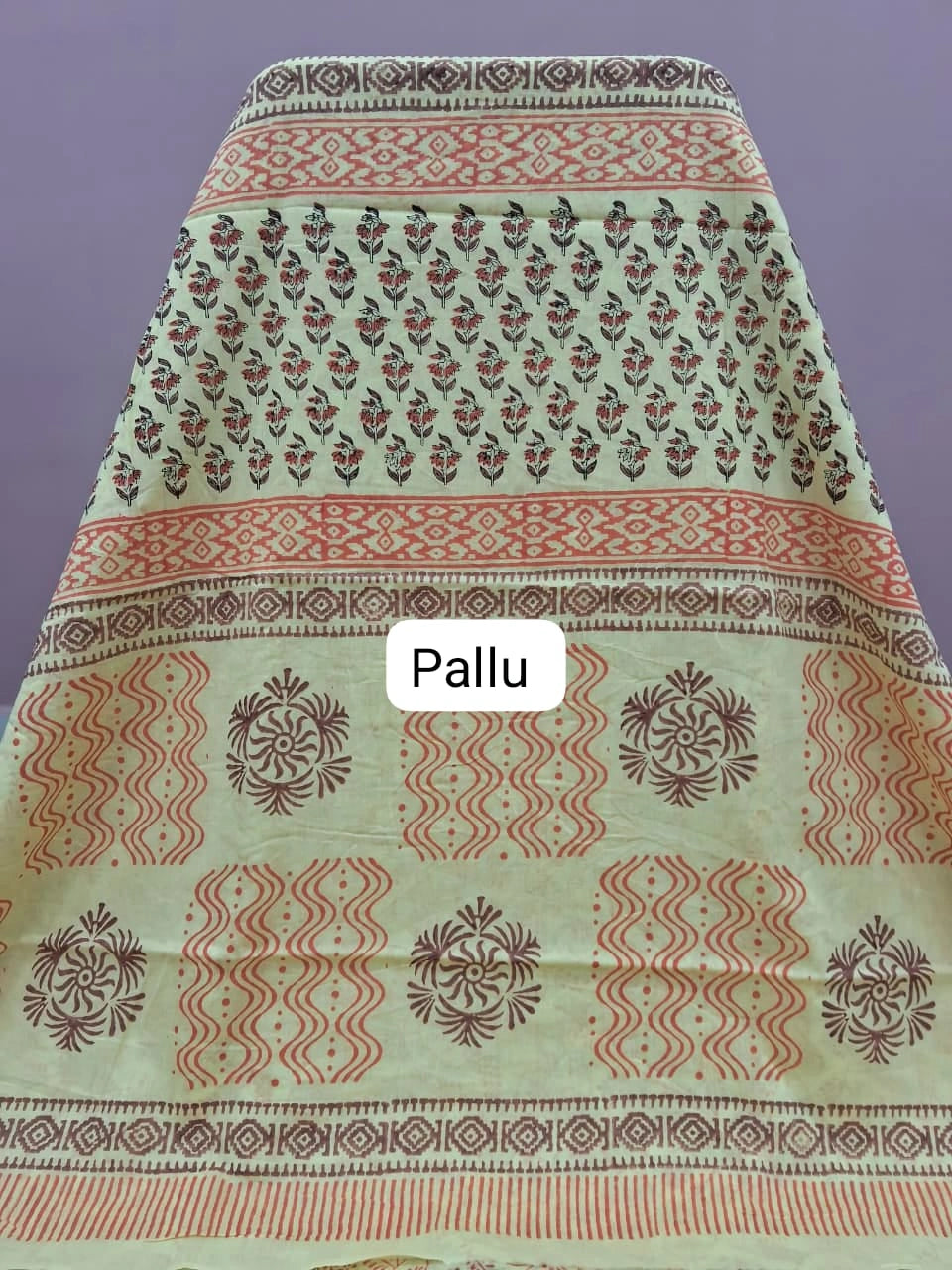 Light yellow Pure soft cotton saree pallu