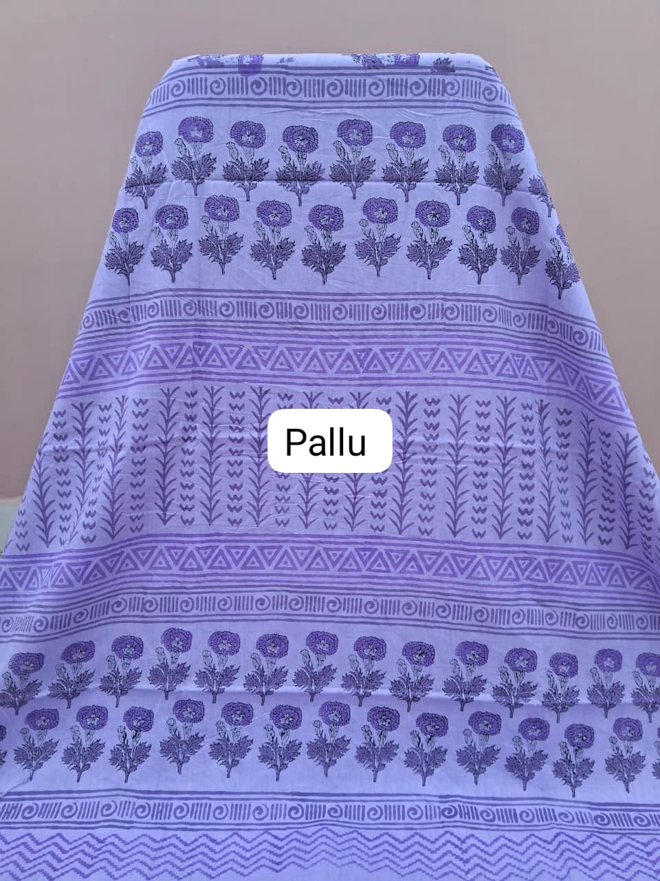 Light lavender Pure soft cotton saree pallu